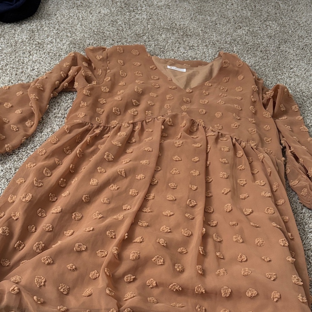 Elegant Long Sleeve Brown Dress